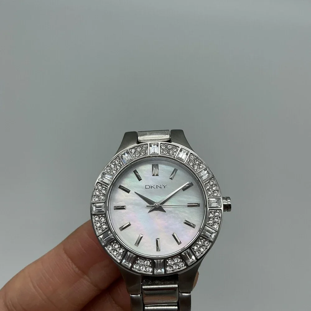 DKNY NY-8485 Women Watch 29mm MOP Dial Crystal Bezel Stainless New Battery 6.25